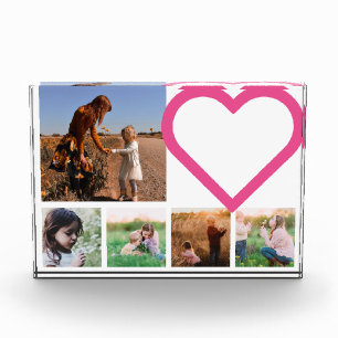 Mum Family Photo Pink Heart Modern Block