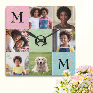 Mum Family Photos 6 Pictures Mother's Day Square Wall Clock
