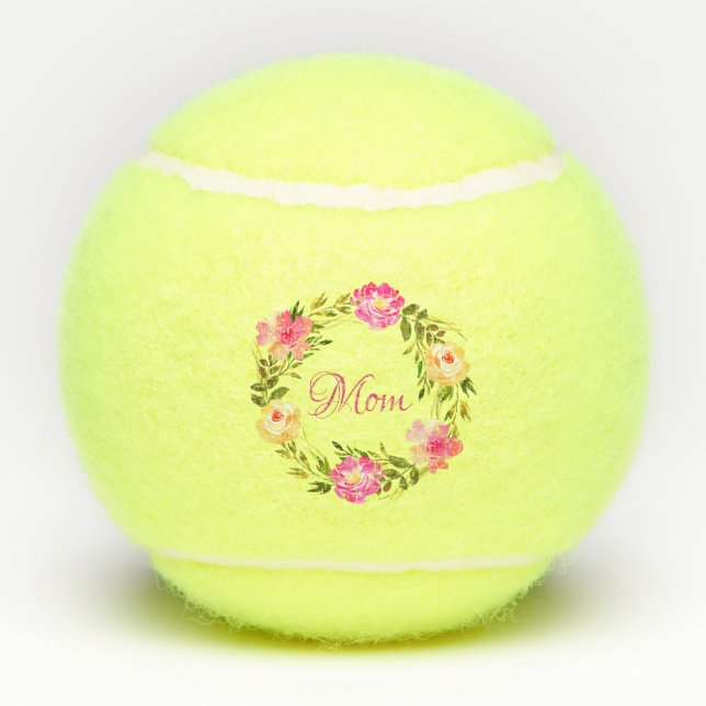 Mum Feminine Floral Mum Personalised Watercolor Tennis Balls (Back)
