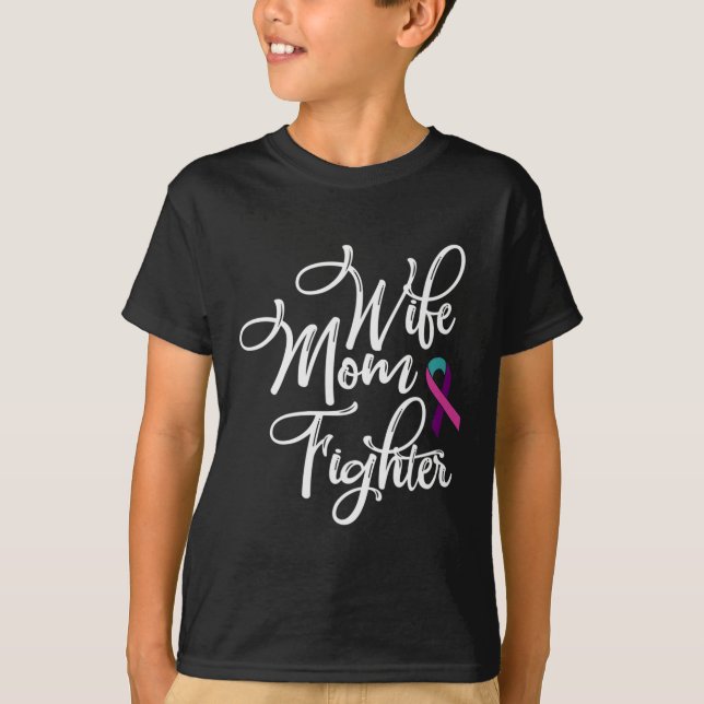 Mum Fighter Thyroid Cancer Awareness 2  T-Shirt (Front)