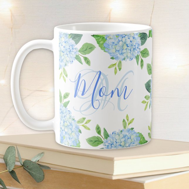 Mum Floral Blue Hydrangea Watercolor Modern Coffee Mug (Creator Uploaded)