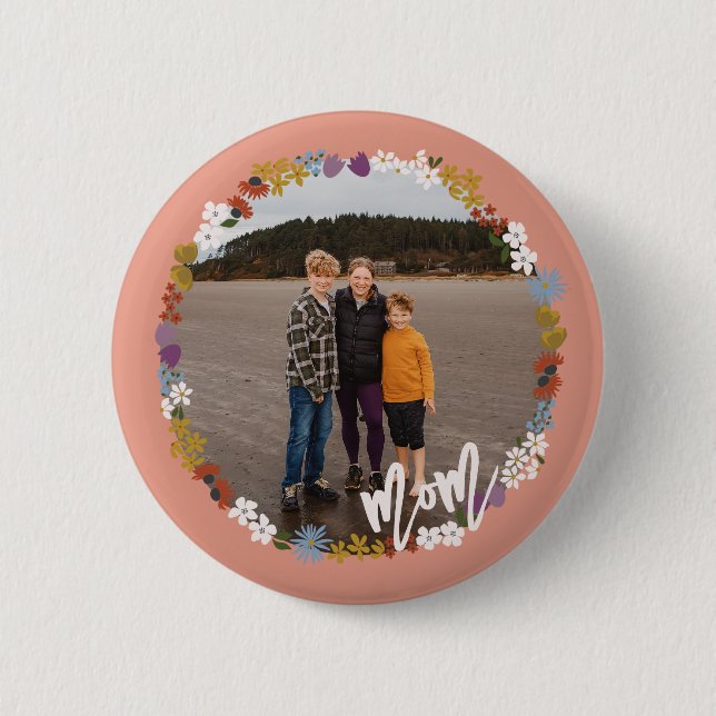 Mum Floral Frame Photo 6 Cm Round Badge (Front)