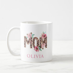 Mum Floral Leopard Print Personalised Name Coffee Mug