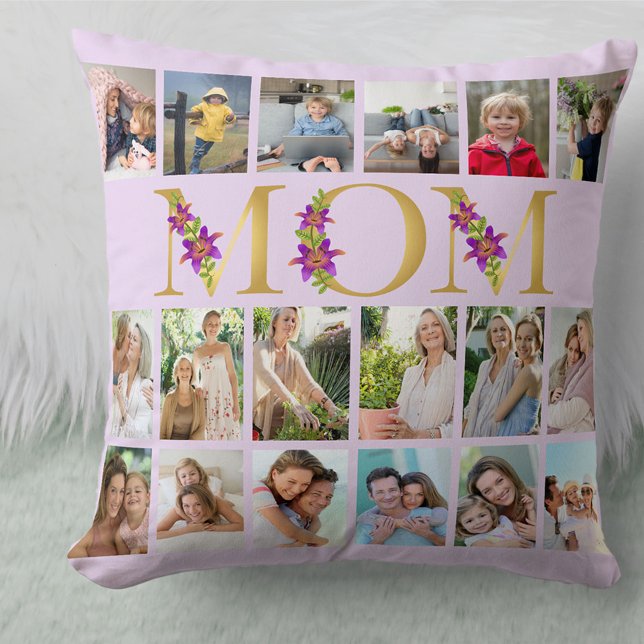 Mum Floral Letters 18 Vertical Photo Collage Lilac Cushion (Creator Uploaded)