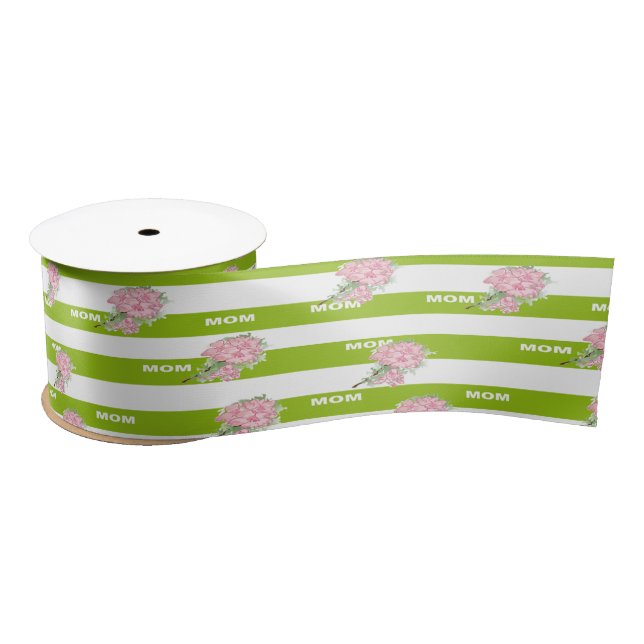 Mum flower print satin ribbon (Spool)