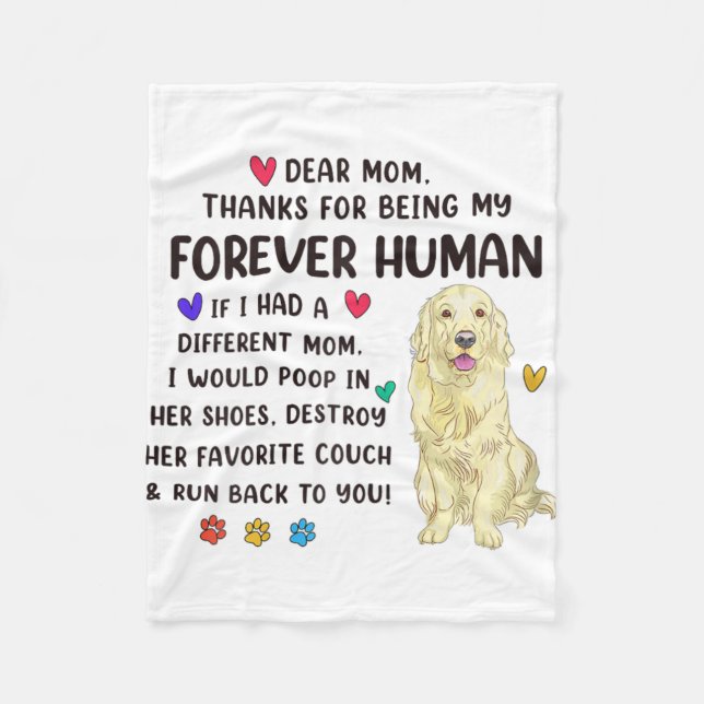Mum Forever Human Cream Golden Retriever Mothers D Fleece Blanket (Front)