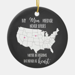 mum forever never apart long distance gift USA map Ceramic Tree Decoration