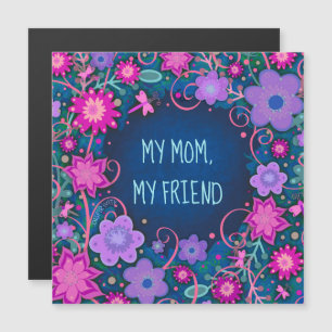 Mum Friend Pretty Floral Heart Blue Magnetic Card