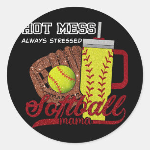 Mum Game Day Vibes Mothers Day Women Softball Mama Classic Round Sticker