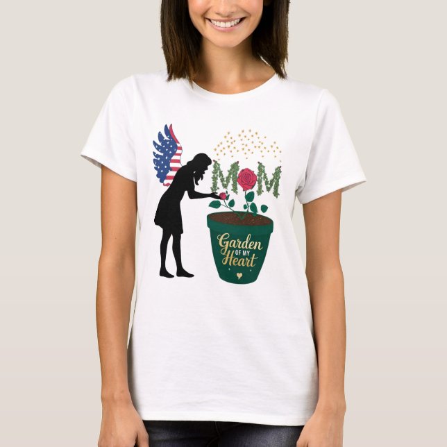 Mum – Garden of My Heart Floral Angel Design T-Shirt (Front)