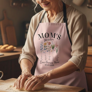 Mum Garden Watercolor Floral Pink Typography Apron