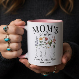 Mum Garden Watercolor Floral Pink Typography Mug