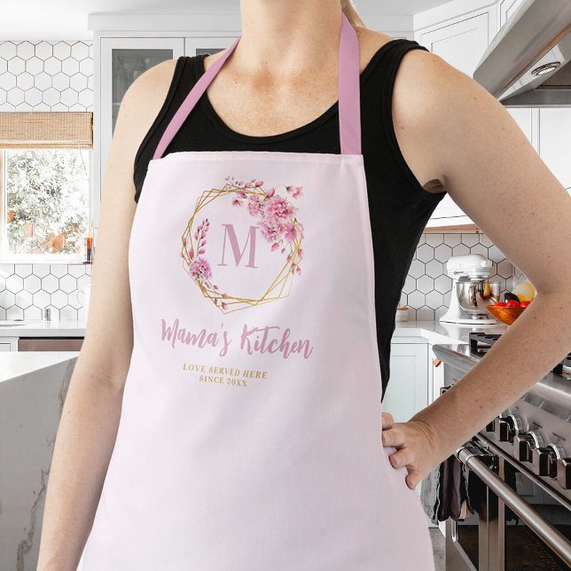 Mum Gift Dusty Pink Wildflowers Monogram Floral Apron (pink mom apron personalized christmas gift gold geometric floral frame monogram pretty cute chic)