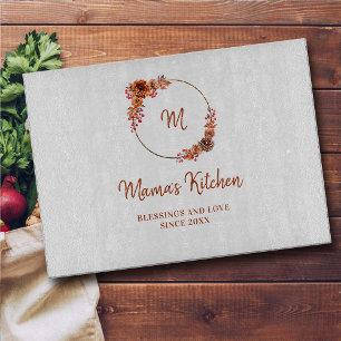 Mum Gift Thanksgiving Harvest Gold Wreath Monogram Cutting Board