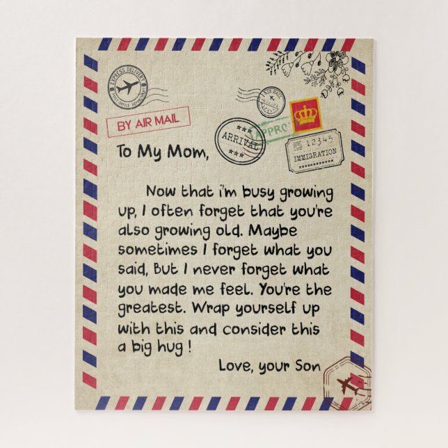 Mum Gifts | Letter To My Mum Love From Son Jigsaw Puzzle (Vertical)