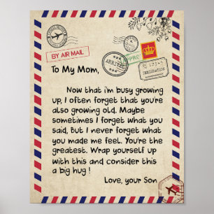 Mum Gifts Letter To My Mum Love From Son Poster