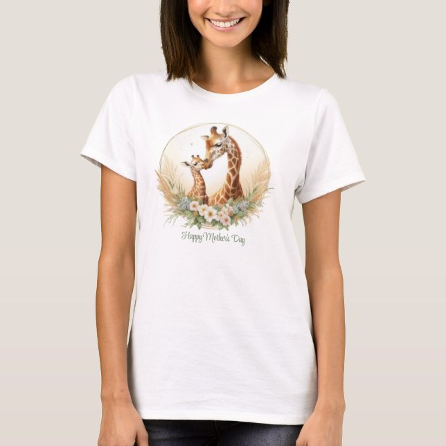Mum giraffe with baby safari pampas Mother's Day T-Shirt (Front)