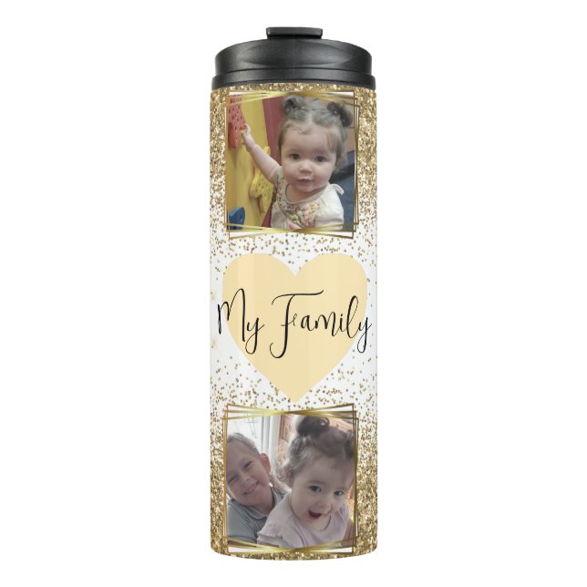 Mum Glitter Name, 4 Photo Family  Thermal Tumbler (Front)
