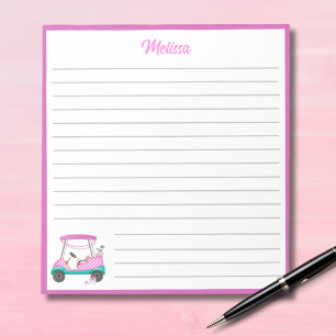Mum Golfer Pink Polka Dot Cart Name Notepad