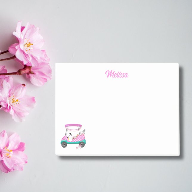 Mum Golfer Pink Polka Dot Cart Name Post-it Notes (Creator Uploaded)