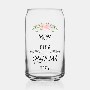 Mum & Grandma Custom Floral Family Establishe Year Can Glass