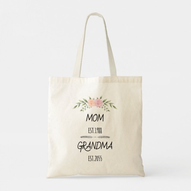 Mum & Grandma Custom Floral Family Establishe Year Tote Bag (Back)