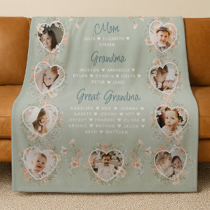 Mum Grandma & Great Grandma With Names Floral Flee Fleece Blanket