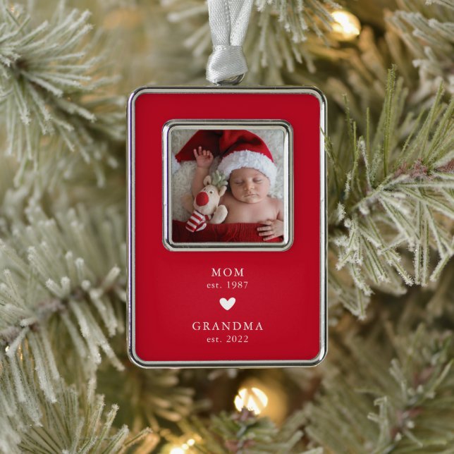 Mum | Grandma Year Est. Photo Silver Plated Framed Ornament (Tree)