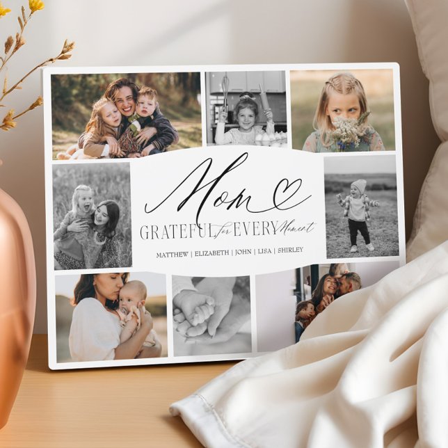 Mum Grateful for Every Moment Photo Collage Plaque (Personalized Mom Photo Collage)