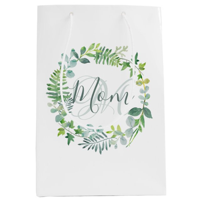 Mum Greenery Foliage Wreath Mother's Day Medium Gift Bag (Front)