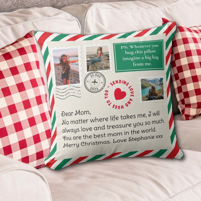 Mum Handwritten Letter Photo Collage Christmas Hug Cushion (Creator Uploaded)