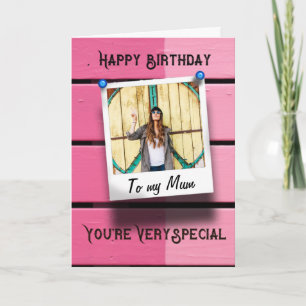 Mum Happy Birthday Instagram Photo Rustic Pink Card