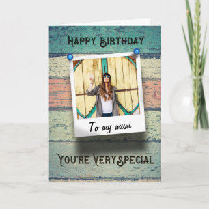Mum Happy Birthday Instagram Photo Rustic Wood Card