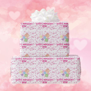 Mum Happy Birthday Shower of Hearts Add Name Wrapping Paper
