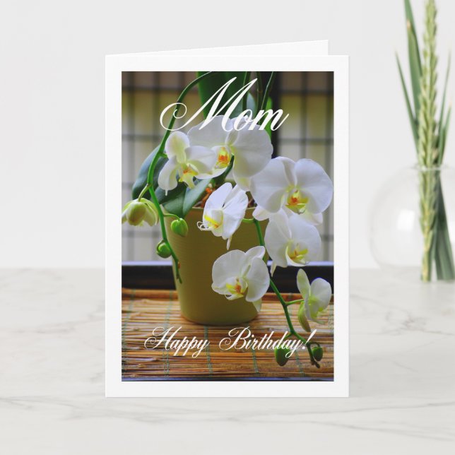 Mum, Happy Birthday, White Orchids Card (Front)