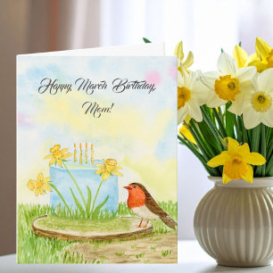 Mum Happy March Birthday Daffodils Card