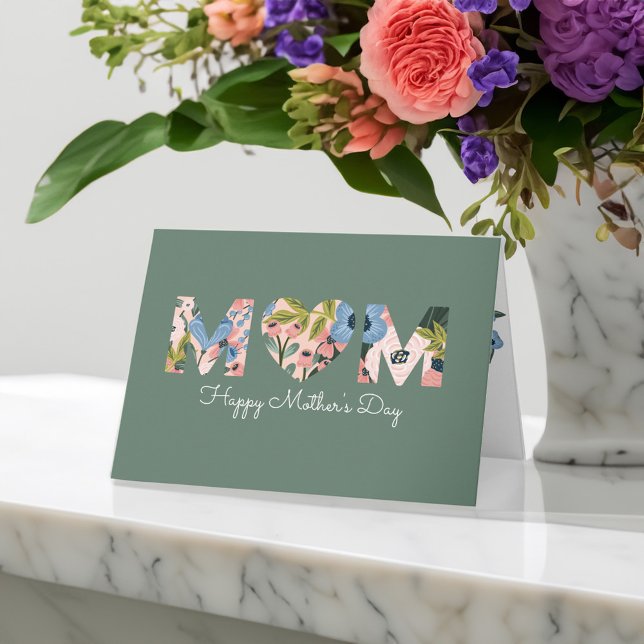 Mum, Happy Mother's Day Floral Typographic Card (Mom, Happy Mother's Day Floral Typographic Card)