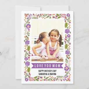Mum, Happy Mothers Day purple, orange floral photo Card