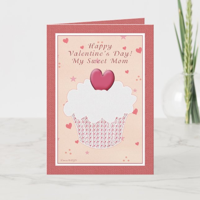 Mum Happy Valentine's Day - Heart Cupcake Holiday Card (Front)