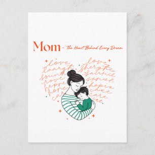 Mum Heart Love Typography Motherhood Art Postcard