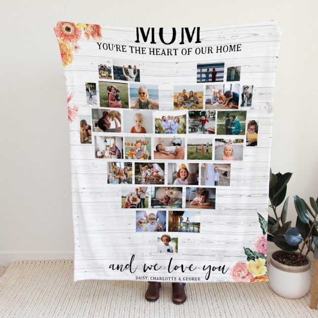 Mum | Heart of Our Home Photo Collage Fleece Blanket (Creator Uploaded)