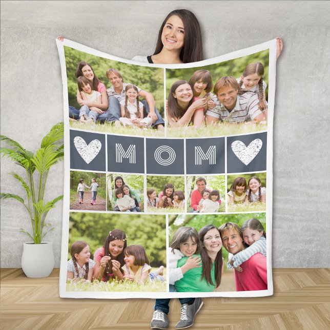 Mum Heart Photo Collage Fleece Blanket (Creator Uploaded)