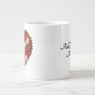 "Mum" Heart-Shaped Wreath of Flowers - Personalise Large Coffee Mug
