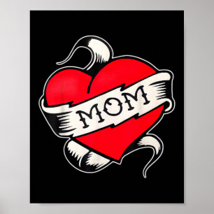 Mum Heart Traditional Old School Tattoo Flash Poster