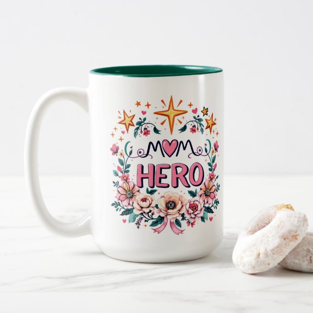Mum Hero Two-Tone Coffee Mug (With Donut)