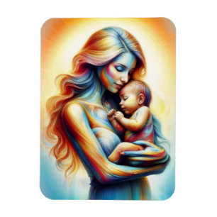 Mum holding baby luminous tender embrace art magnet