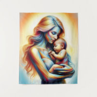 Mum holding baby luminous tender embrace art