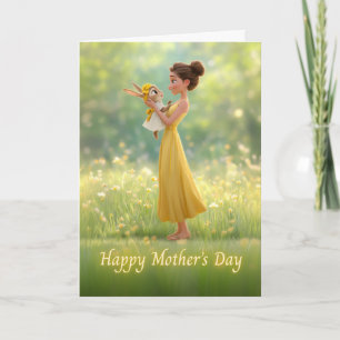 Mum Holding Bunny in Yellow: Mother's Day Card
