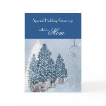 Mum / Holiday Greetings - Decorative Trees / Blue