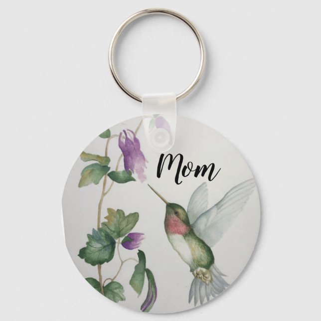 Mum Hummingbird Elegant Watercolor Garden Key Ring (Front)